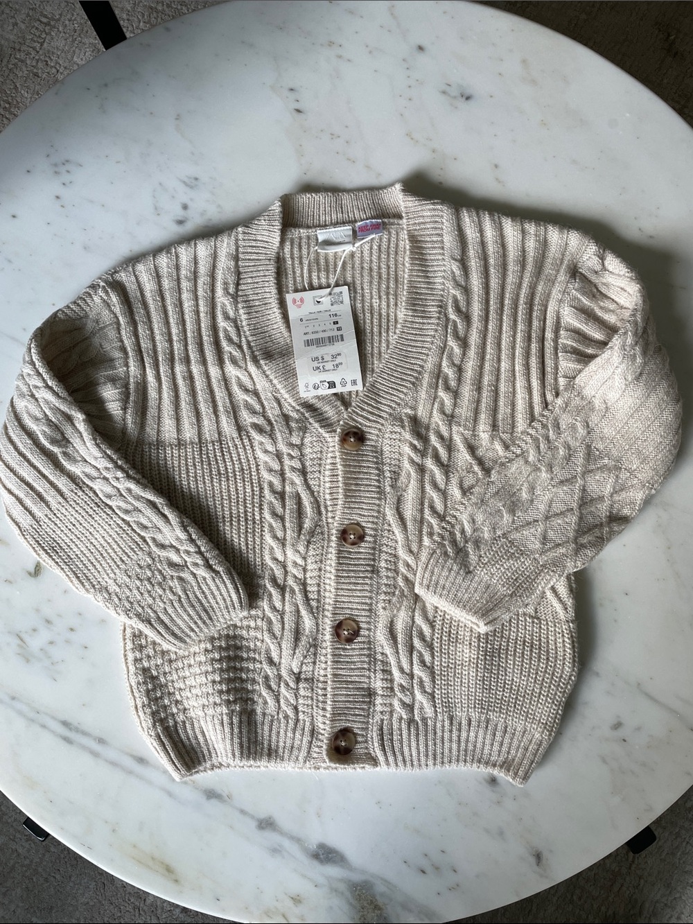 Zara Boys size 6T Cable Knit Button-Front Cardigan